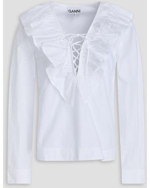 Ganni Bluse aus baumwollpopeline mit rüschen - Blau