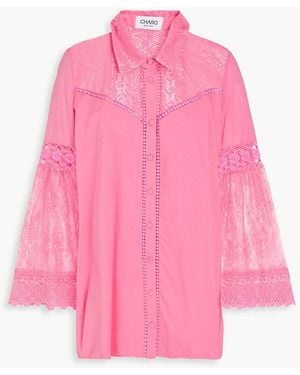 Charo Ruiz Phine Corded Lace-Paneled Cotton-Blend Shirt - Pink