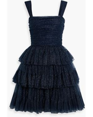 Jenny Packham Fall From Grace Tiered Glittered Tulle Mini Dress - Blue