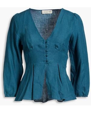 Casa Raki Schößchenbluse "chiara" aus leinen - Blau