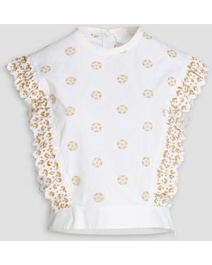 Chloé Ruffled Broderie Anglaise Cotton Top - White