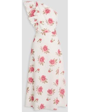 Mikael Aghal One-shoulder Floral-print Broderie Anglaise Cotton Midi Dress - Pink