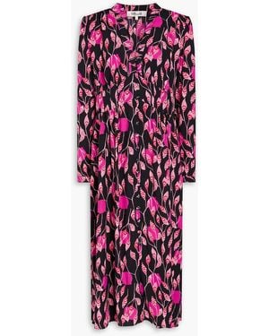 Diane von Furstenberg Floral-Print Crepe Midi Dress - Purple
