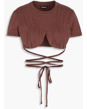 Jacquemus Cropped Cotton-Jersey T-Shirt - Brown