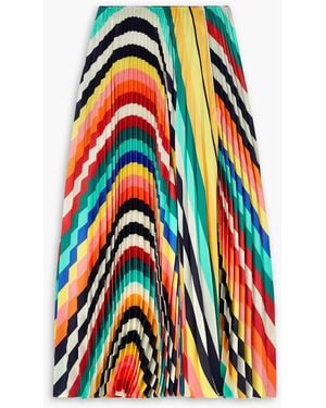 Monse Pleated Striped Crepe De Chine Midi Skirt - Red