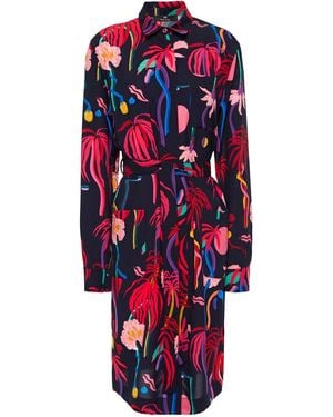 Paul Smith Belted Printed Crepe De Chine Shirt Dress - Red