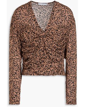 IRO Ernesta Ruched Leopard-print Crepe Top - Brown