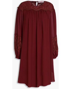 See By Chloé Corded Lace-paneled Georgette Mini Dress - Red