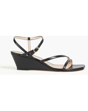 Stuart Weitzman Oasis 50 Leather Wedge Slingback Sandals - Black