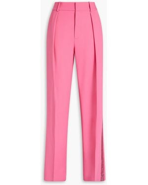 Area Crystal-embellished Pleated Wool-blend Straight-leg Pants - Pink