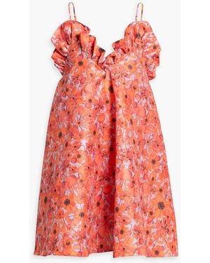 Kika Vargas Joran Ruffled Floral-Print Taffeta Mini Dress - Red