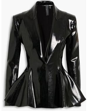Norma Kamali Belted Glossed Peplum Blazer - Black