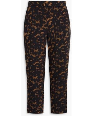 Theory Tortoiseshell-Print Crepe Tapered Trousers - Black
