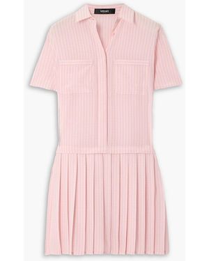 Versace Pleated Printed Silk Crepe De Chine Mini Dress - Pink