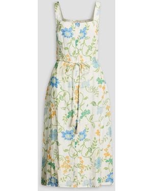 HANNAH Paloma Floral-print Linen Midi Dress - White