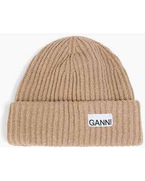 Ganni Ribbed-knit Beanie - Natural