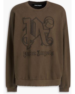 Palm Angels Embroidered French Cotton-terry Sweatshirt - Brown