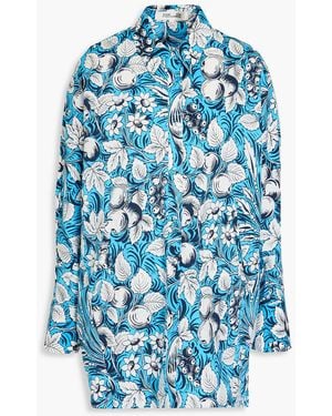 Diane von Furstenberg Caleb Floral-print Cotton-blend Poplin Shirt - Blue