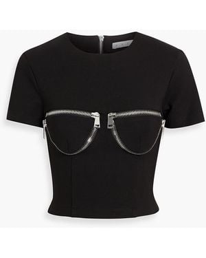 Area Cropped Zip-Detailed Cady Top - Black