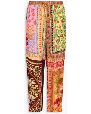 FARM Rio Cropped Floral-Print Crepe De Chine Tapered Trousers - Orange
