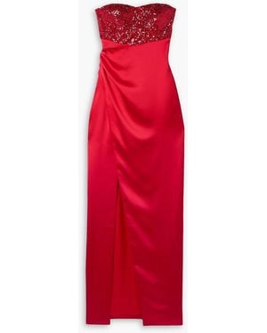 SemSem Gathe Sequin-embellished Charmeuse Gown - Red