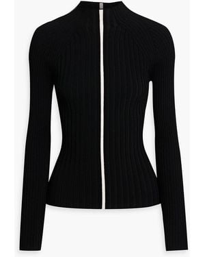 Autumn Cashmere Striped Ribbed-Knit Turtleneck Sweater - Black