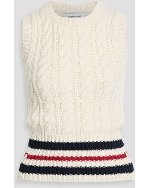 Thom Browne Striped Cable-Knit Cashmere Vest - White