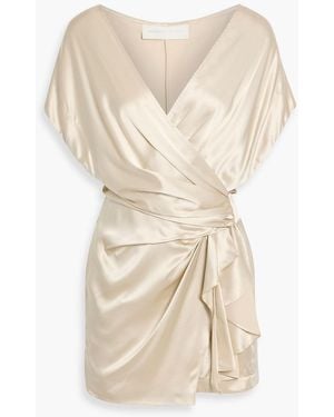 Michelle Mason Wrap-Effect Silk-Satin Mini Dress - Natural