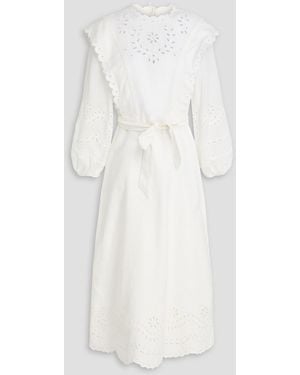 Zimmermann Broderie Anglaise-trimmed Linen Midi Dress - White