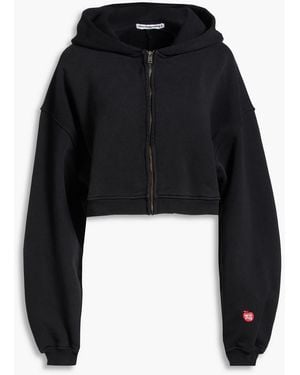 T By Alexander Wang Cropped French Cotton-Terry Zip-Up Hoodie - Black