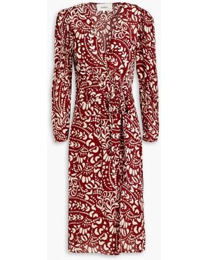 Ba&sh Kodile Pleated Printed Crepe De Chine Wrap Dress - Red