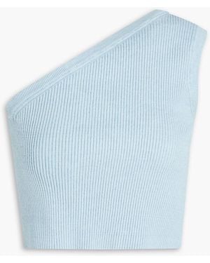 Jacquemus One-shoulder Cropped Ribbed Linen-blend Top - Blue