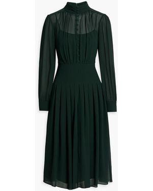 Mikael Aghal Pleated Chiffon Midi Dress - Green