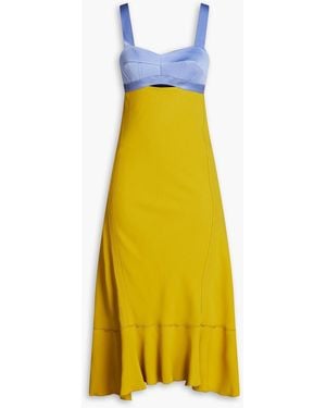 Victoria Beckham Two-tone Panelled Crepe-satin Midi Dress - Yellow