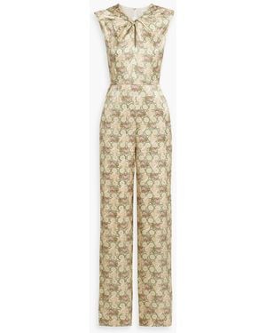 Saloni Claudia Printed Hammered Silk-satin Jumpsuit - Metallic
