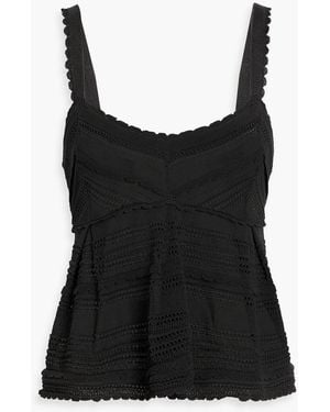 Zimmermann Pleated Pointelle-Knit Paper-Blend Tank - Black