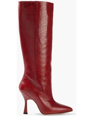 Stuart Weitzman Parton Croc-Effect Leather Knee Boots - Red