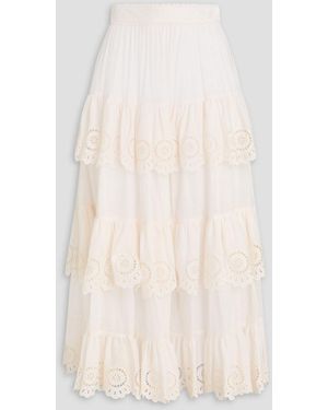 Zimmermann Tiered Broderie Anglaise Cotton Midi Skirt - Natural