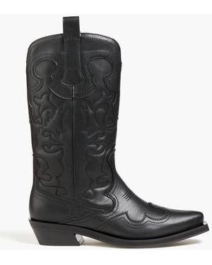 Ganni Embroidered Cowboy Boots - Black
