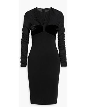 Tom Ford Ruched Stretch-Silk Jersey And Velvet Dress - Black