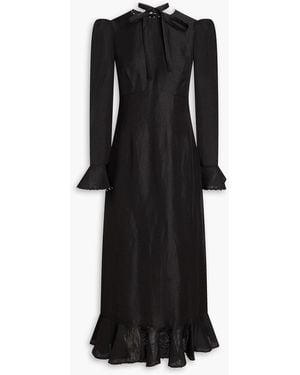 Zimmermann Pussy-Bow Linen And Silk-Blend Organza Midi Dress - Black