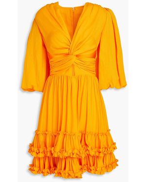 Costarellos Tiered Cutout Linen Dress - Yellow