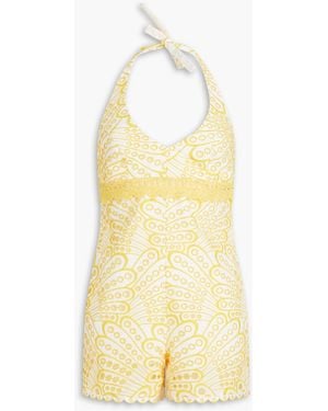 Charo Ruiz Cadiz playsuit aus einer baumwollmischung mit lochstickerei - Gelb