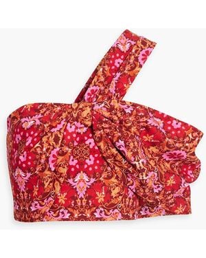 AMUR Cropped oberteil aus webstoff mit print und asymmetrischer schulterpartie - Rot