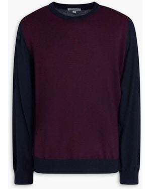 Canali Two-Tone Jacquard-Knit Wool Jumper - Purple