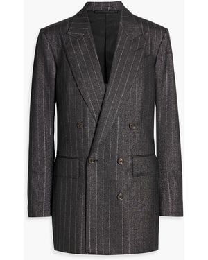 Tom Ford Double-Breasted Metallic Pinstriped Wool-Blend Blazer - Black