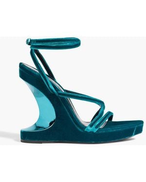 Tom Ford Wavy Velvet Wedge Sandals - Blue