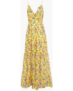 Saloni Ruffled Floral-print Cotton-blend Jacquard Maxi Dress - Yellow