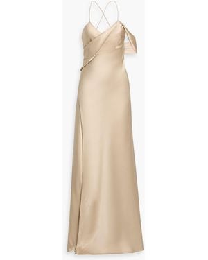 Michelle Mason Draped Silk-Satin Wrap Gown - Natural