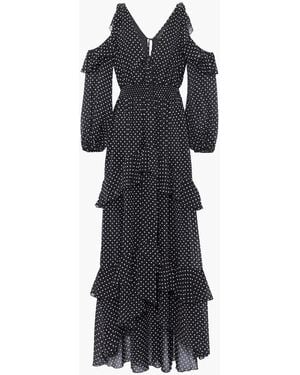 Dundas Cold-shoulder Ruffled Polka-dot Silk-chiffon Maxi Dress - Black